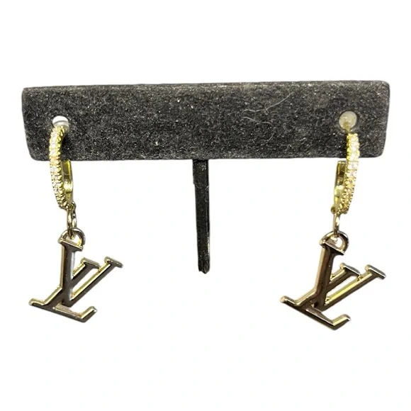 Upcycled LV Louis Vuitton Stamped Charm Dangle Earrings - Picture 4 of 9